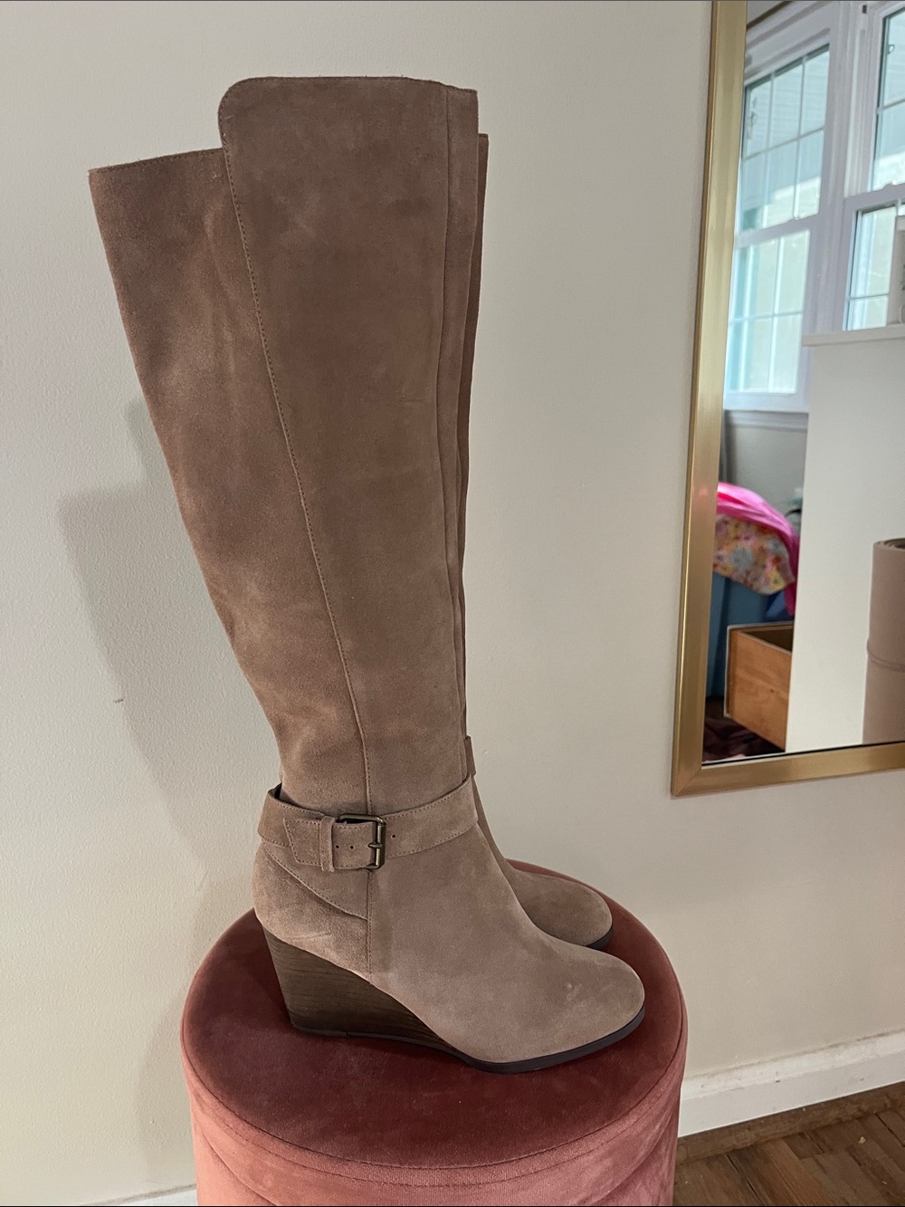 Sole Society Taupe Suede Over-the-Knee Wedge Boots